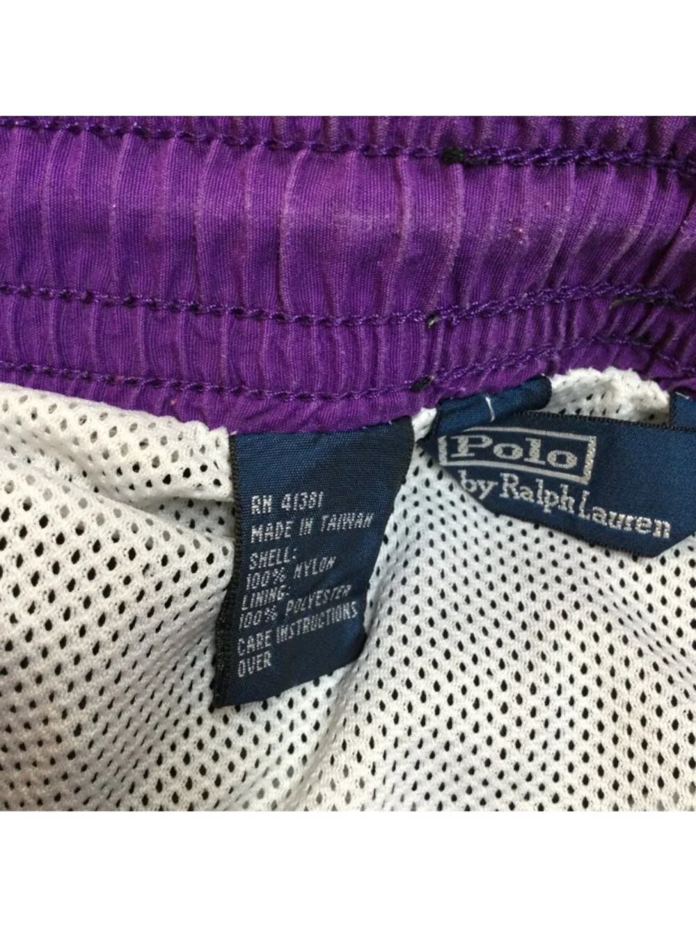 VTG Polo Ralph Lauren Mens Black Swim Trunks Purple Pony Logo Mesh Lining XXL
